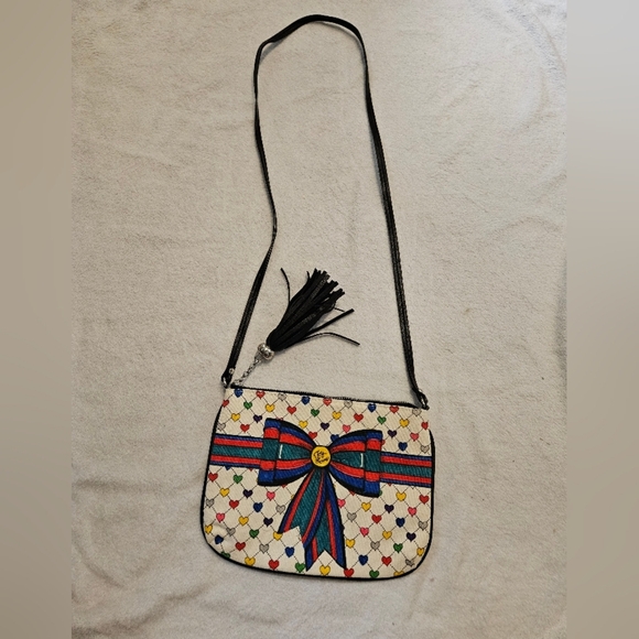 Brighton Love & Joy Pouch Crossbody Bag Colorful Hearts Bow Tom Clancy NWOT - Picture 5 of 13